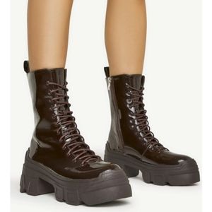 NEW - EGO Chocolate Brown Patent Lace Up Boots